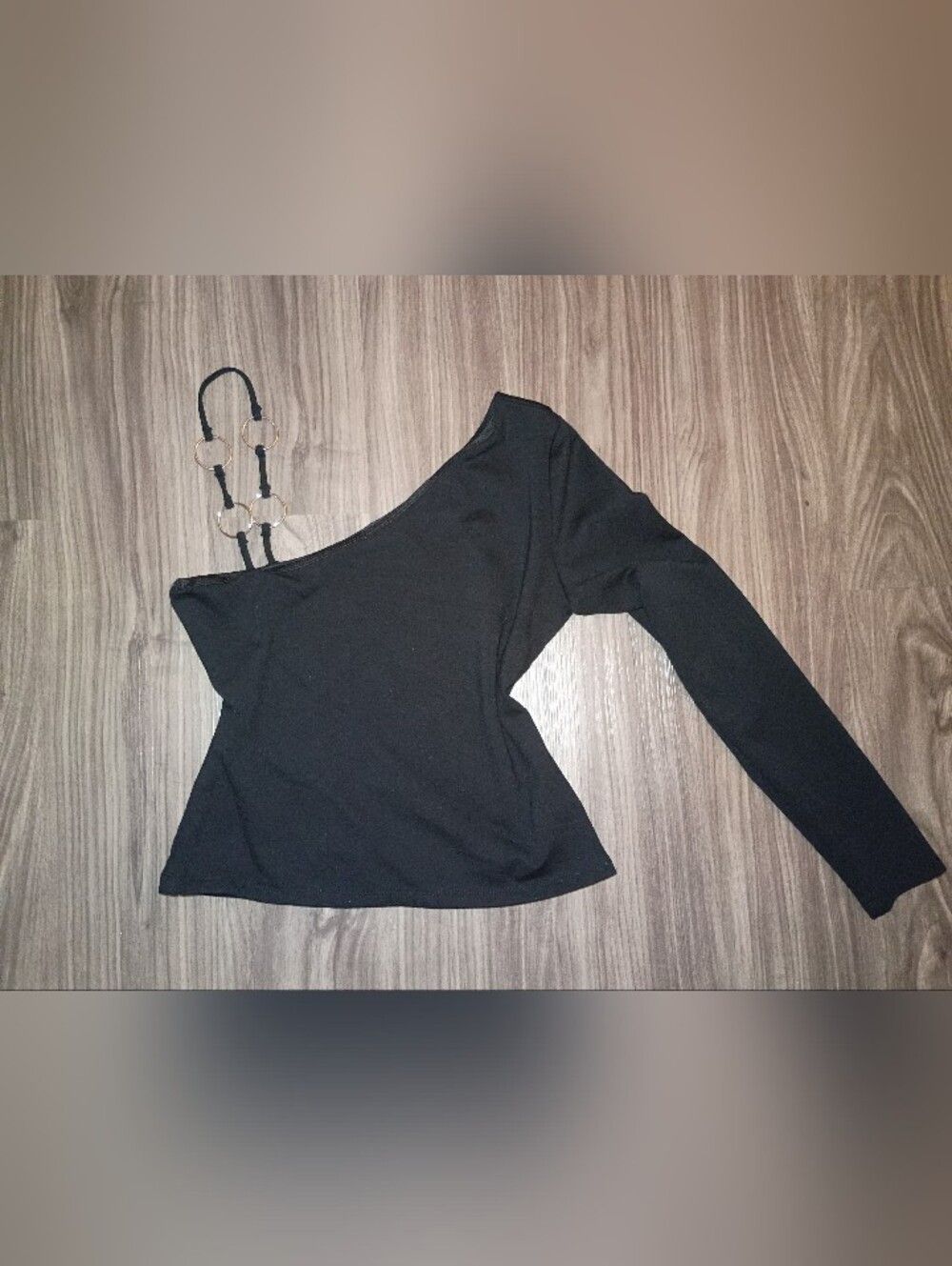 One-Shoulder Black Long-Sleeve Women's Top